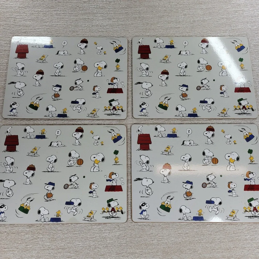 Pottery Barn Kids Peanuts Snoopy Woodstock Placemats 2018 Cork Back Set of 4